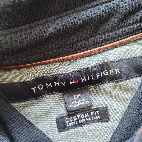 Tommy Hilfiger Navy Orange Embroidered Custom Fit Polo Shirt Size Men's Small - Picture 7 of 8
